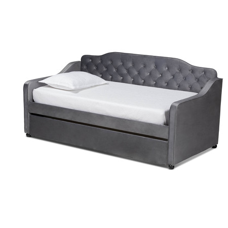 BAXTON STUDIO Freda Grey Velvet Upholstered and Tufted Twin Size Daybed with Trundle 163-10332